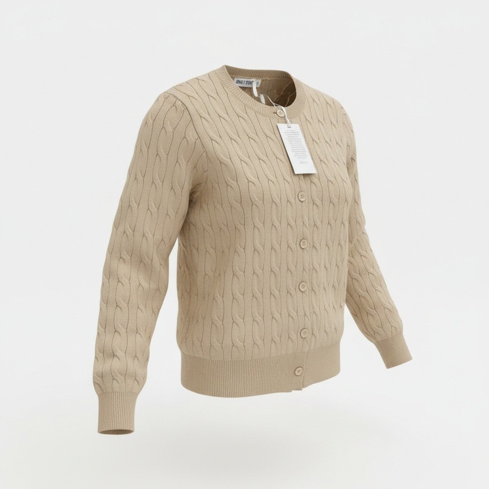 GRACE KARIN Women's Cable Knit Button Up Cardigan Sweater Beige Size M